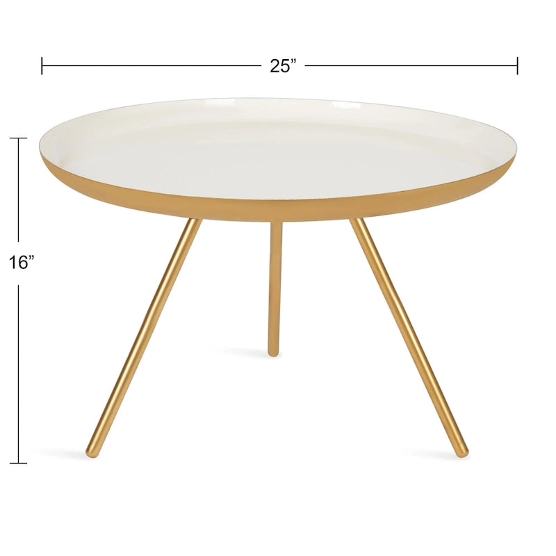 Round Metal Coffee Table, 25-Inch Diameter, Two-Tone Black & White