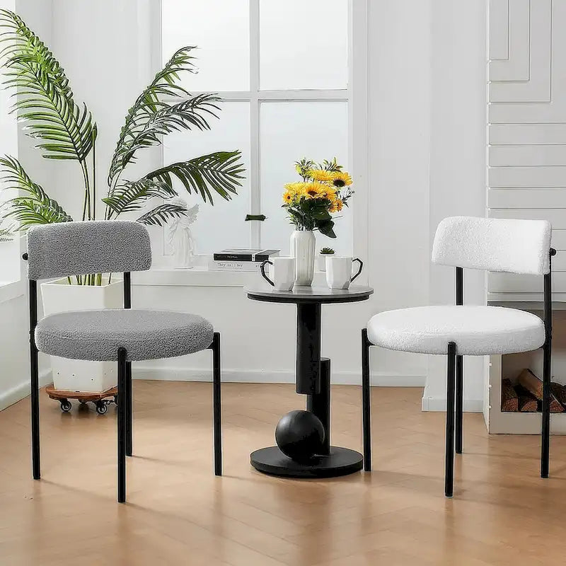 Upholstered Modern Mid Century Round Dining Chairs - Set of 2