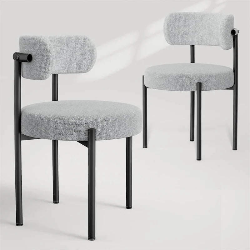 Tapicerowane, nowoczesne okrągłe krzesła do jadalni w stylu mid-century - zestaw 2 sztuk