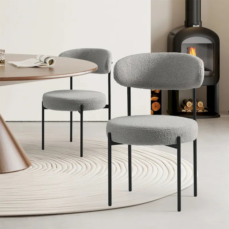 Tapicerowane, nowoczesne okrągłe krzesła do jadalni w stylu mid-century - zestaw 2 sztuk