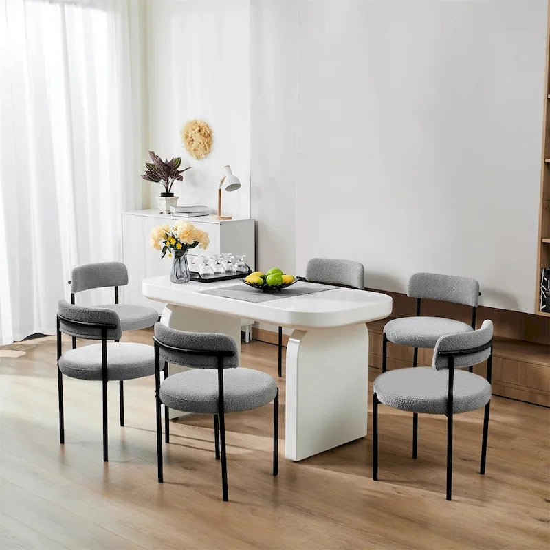 Tapicerowane, nowoczesne okrągłe krzesła do jadalni w stylu mid-century - zestaw 2 sztuk