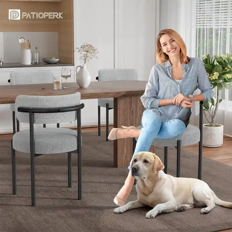 Tapicerowane, nowoczesne okrągłe krzesła do jadalni w stylu mid-century - zestaw 2 sztuk