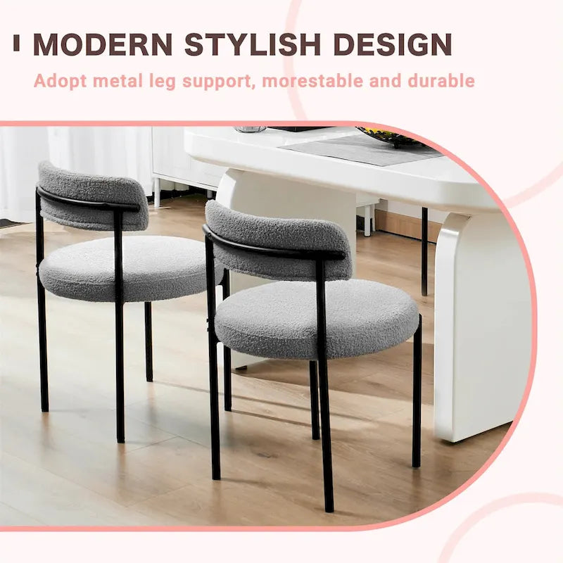 Tapicerowane, nowoczesne okrągłe krzesła do jadalni w stylu mid-century - zestaw 2 sztuk