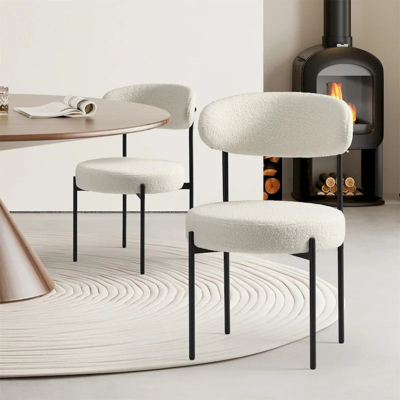 Tapicerowane, nowoczesne okrągłe krzesła do jadalni w stylu mid-century - zestaw 2 sztuk