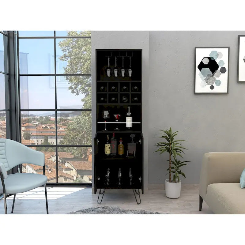 Barschrank für Küche, Esszimmer und Wohnzimmer, Schwarz