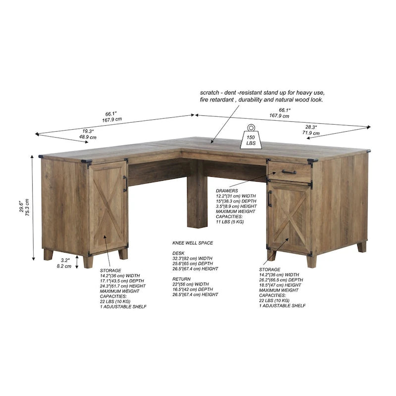 Oxford Farmhouse Rustic Oak L-Shaped Desk